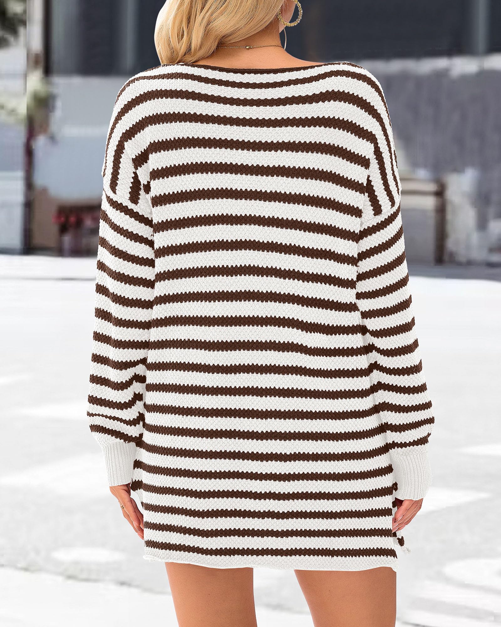 KIRUNDO Women's 2026 Fall Winter Oversized Long Sleeve Striped Sweater Casual Crewneck Side Split Pullover Knit Tops