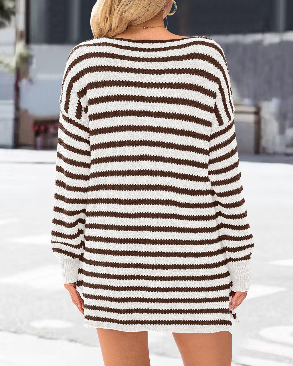KIRUNDO Women's 2026 Fall Winter Oversized Long Sleeve Striped Sweater Casual Crewneck Side Split Pullover Knit Tops