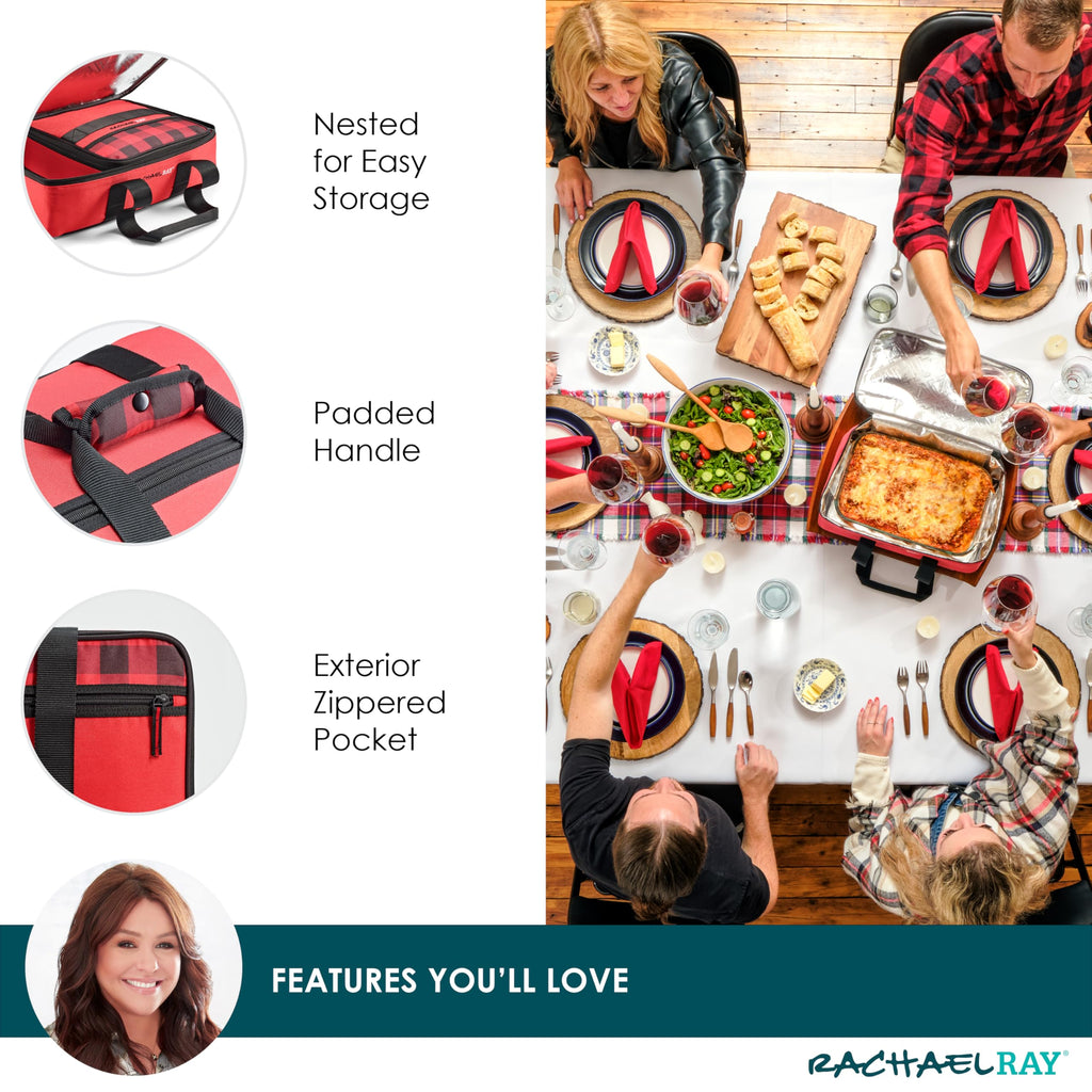 Rachael Ray Lugger Duo, Insulated Casserole Carrier for Hot or Cold Food, Thermal Lasanga Lugger Tote for Pockluck, Parties, Picnic, and Cookouts, Fits 9" x 13" Baking Dish, Burgundy