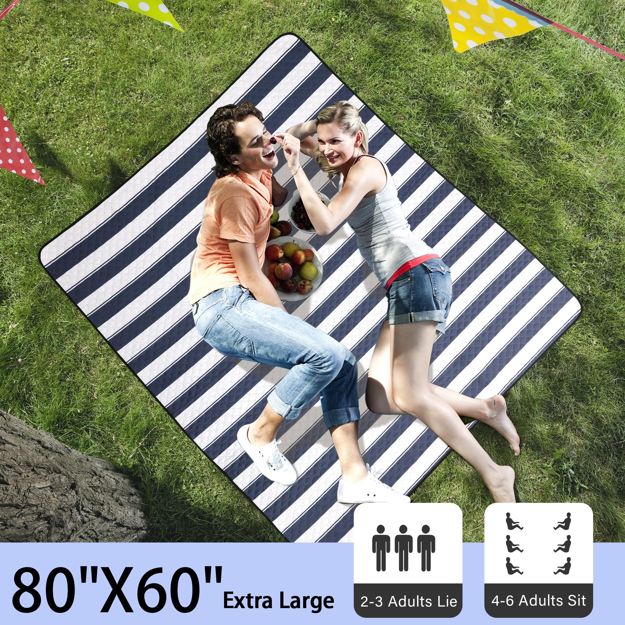 HX&OD Extra Large Picnic Outdoor Blanket, 80”x60” Waterproof Picnic Mat Foldable Camping Blanket Portable with Carry Strap for Beach Mat Outdoor Camping Party(Yellow)