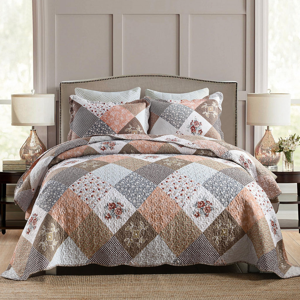 HoneiLife Quilt Sets Twin Size - 2 Piece Microfiber Quilts Reversible Bedspreads Patchwork Coverlets Floral Bedding Set All Season Quilts with Blue and White Porcelain Pattern