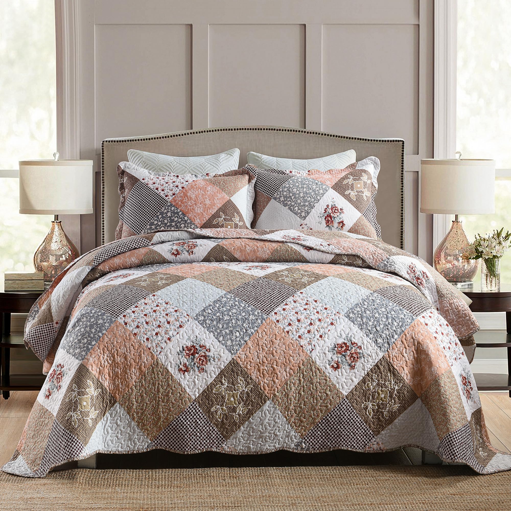 HoneiLife Quilt Sets Twin Size - 2 Piece Microfiber Quilts Reversible Bedspreads Patchwork Coverlets Floral Bedding Set All Season Quilts with Blue and White Porcelain Pattern