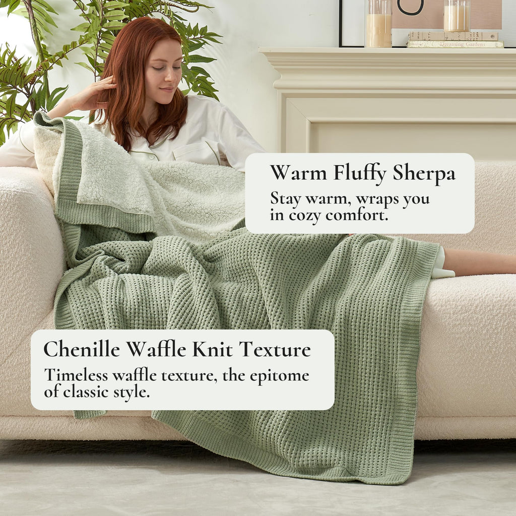 Amélie Home Cable Knit Throw Blanket for Couch, Chenille Sherpa Soft Cozy Throw Blankets for Sofa Chair Comfortable Home, 50"x60", Gray