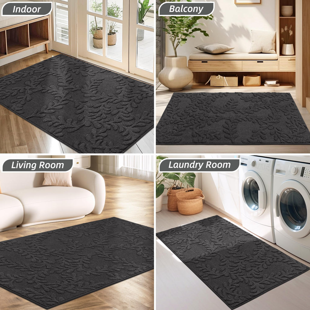 BEQHAUSE Door Mats 20”x32”, Non-Slip TPR Backing Entryway Doormat, Super Absorbent Welcome Mat for Front Door, Mud Shoes & Paws, Washable Entry Rugs, Black
