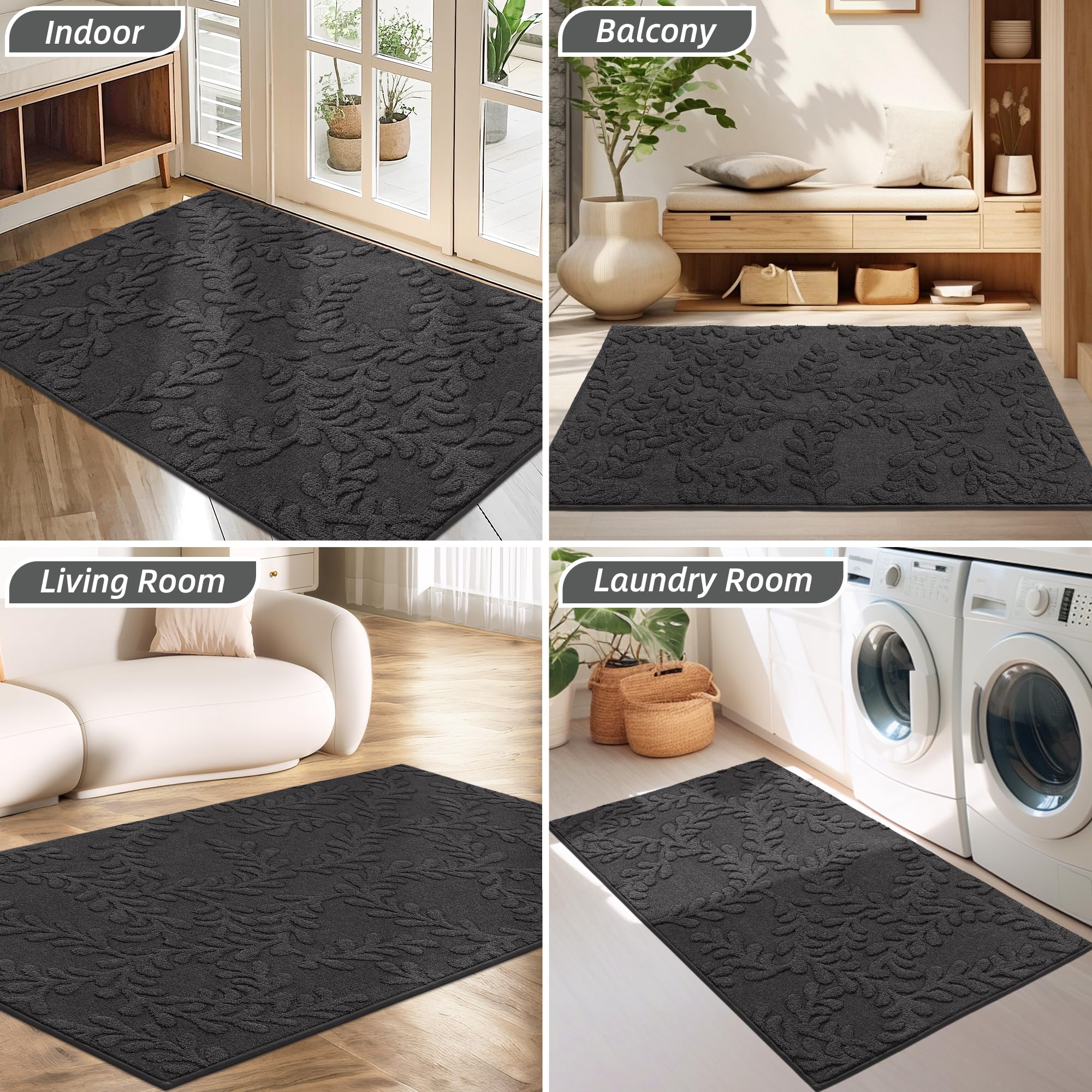 BEQHAUSE Door Mats 20”x32”, Non-Slip TPR Backing Entryway Doormat, Super Absorbent Welcome Mat for Front Door, Mud Shoes & Paws, Washable Entry Rugs, Black