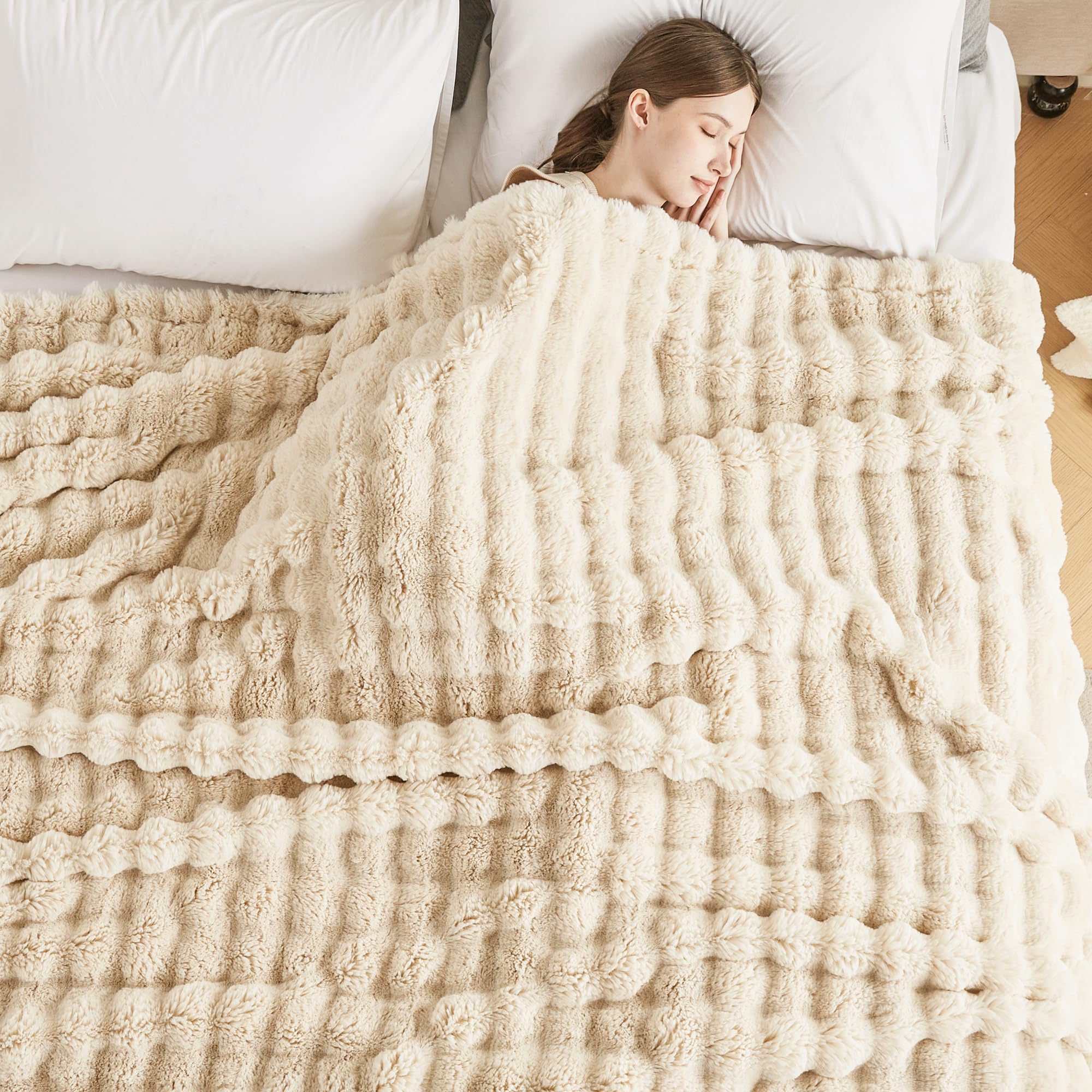 50x60 Inches Ultra-Soft Fuzzy Faux Fur Plush Throw Blanket - Thick, Warm Sherpa for Couch, Sofa, Bedroom, Camping - Decorative Blanket for Cozy Warmth, Bubble Grey