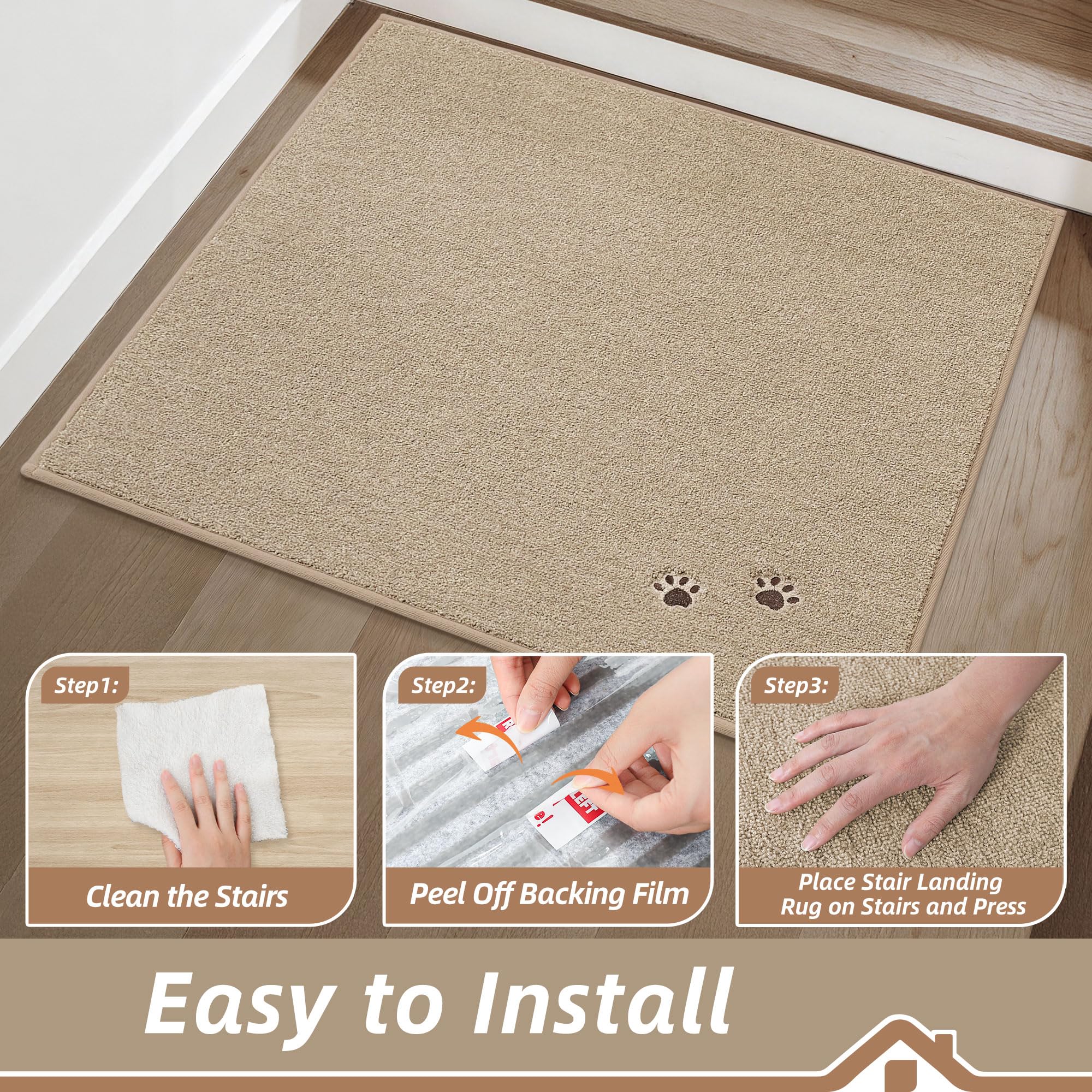BEQHAUSE Stair Treads for Wooden Steps 28inX9in, Non Slip Carpet Stair Treads Indoor Stair Runners Machine Washable, Soft Stair Rugs Mat Surface Polyester TPE Backing, 4pcs, Beige
