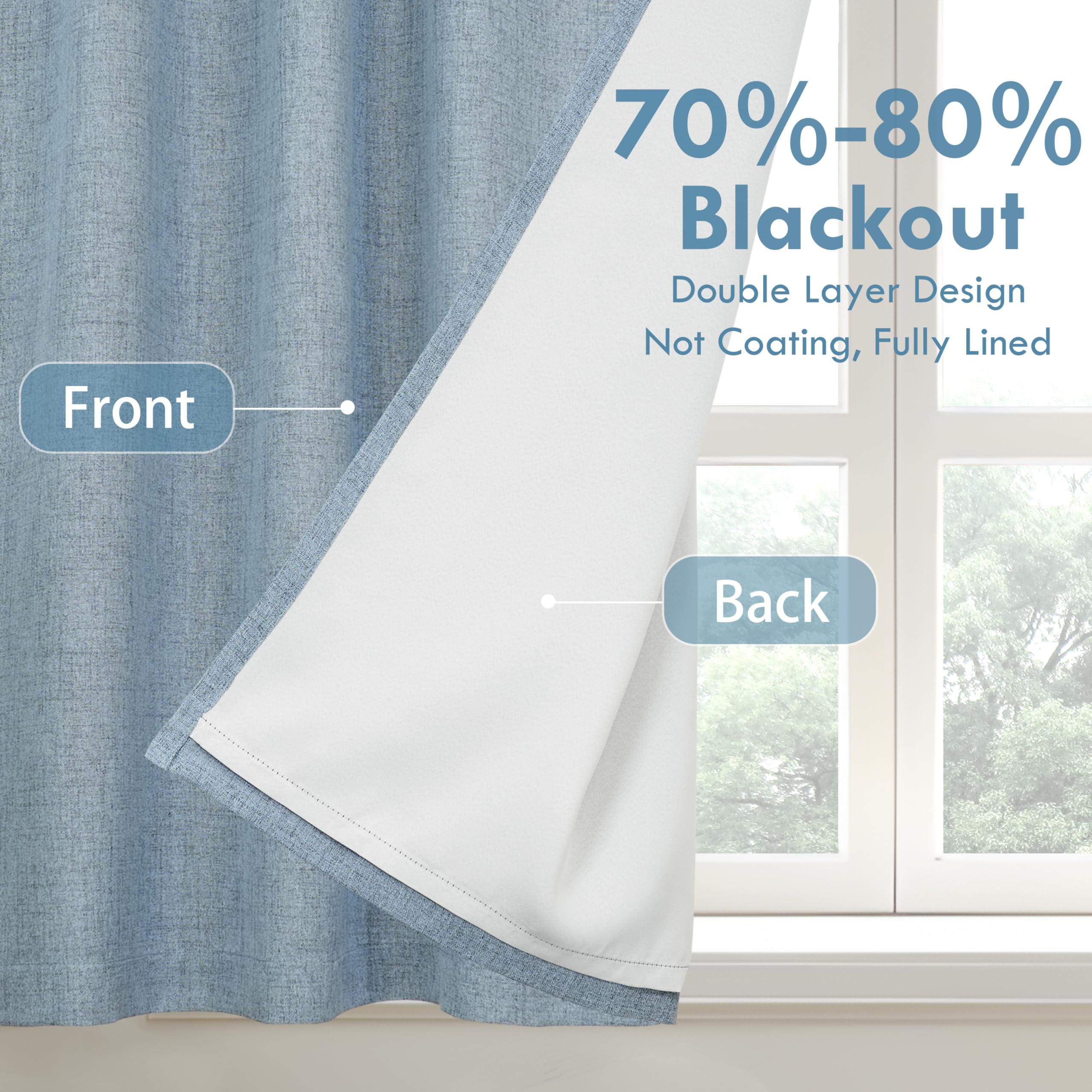 DriftAway Double Layer Linen Blackout Tie Up Curtains Thermal Insulated Fully Lined Balloon Roman Shade Bathroom Window Adjustable Rod Pocket for Small Window 25 Inch by 47 Inch Beige