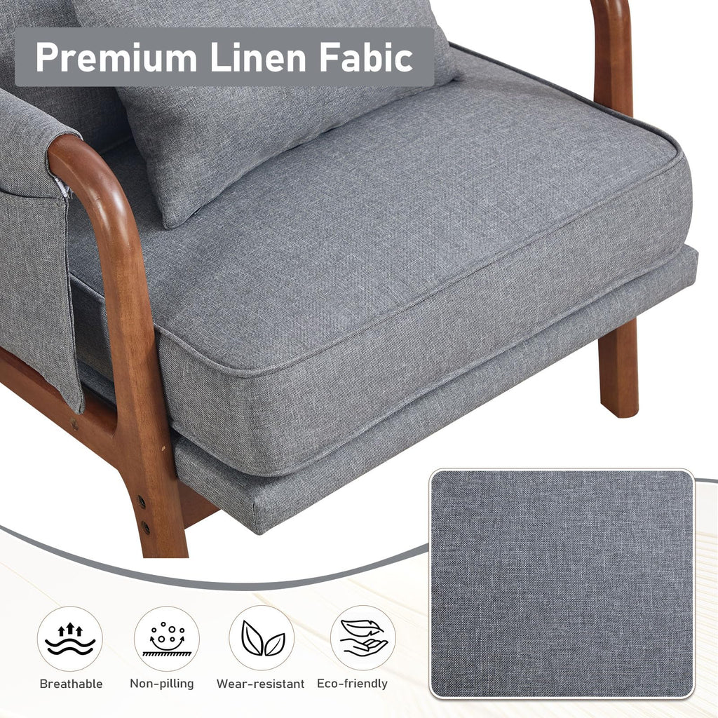 ANJ Mid Century Modern Accent Chair, Comfy Fabric Living Room Chairs with Solid Wood Frame, Lounge Reading Armchair, Easy Assembly, Beige