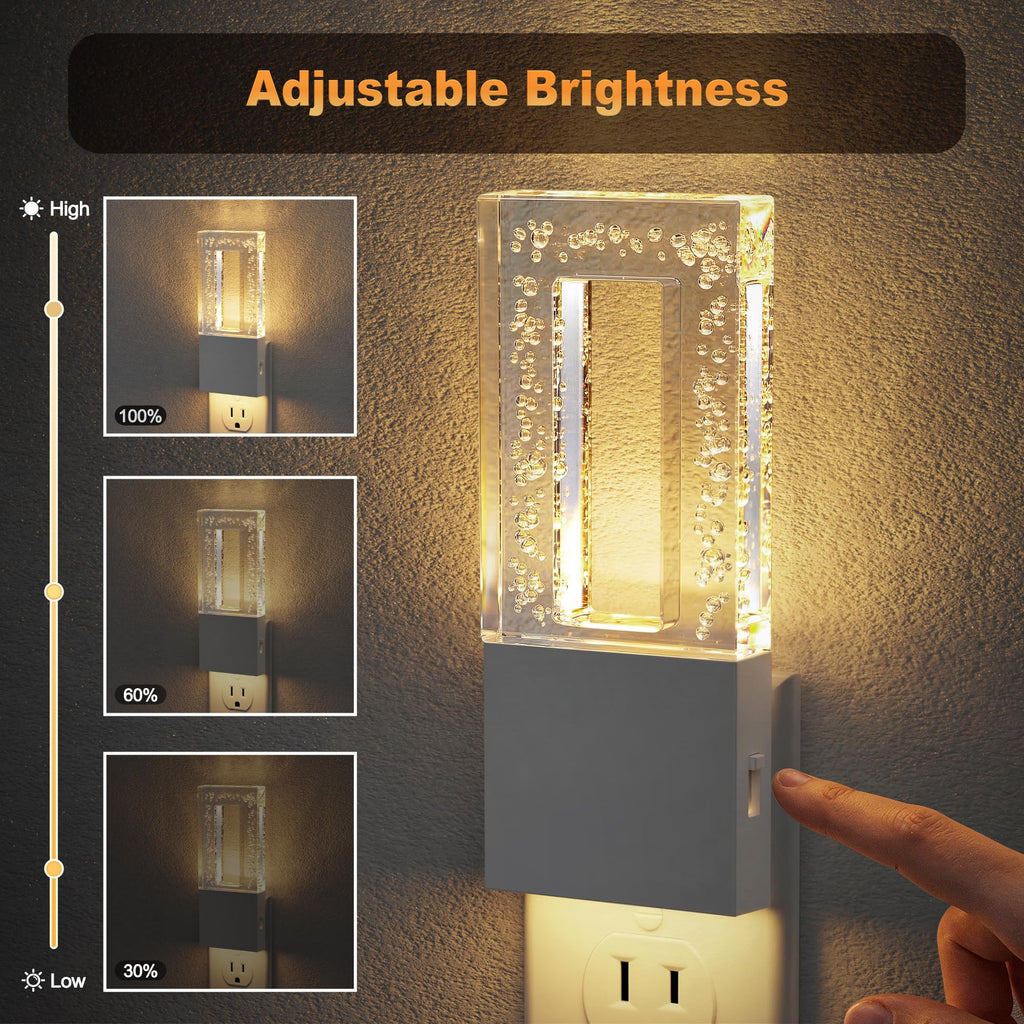 JandCase Night Lights Plug into Wall, Dusk to Dawn Sensor, 3000K Soft White LED, Acrylic Design, 0-100lm Adjustable Brightness, for Bedroom, Bathroom, Living Room, Hallway