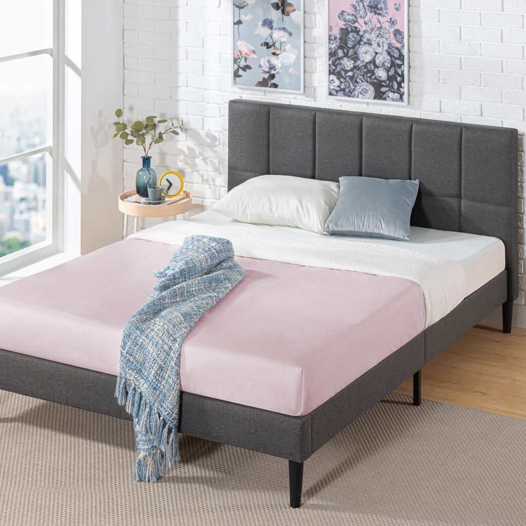ZINUS Lottie Upholstered Platform Bed Frame with Short Headboard, Mattress Foundation, Wood Slat Support, No Box Spring Needed, Easy Assembly, Beige, Full