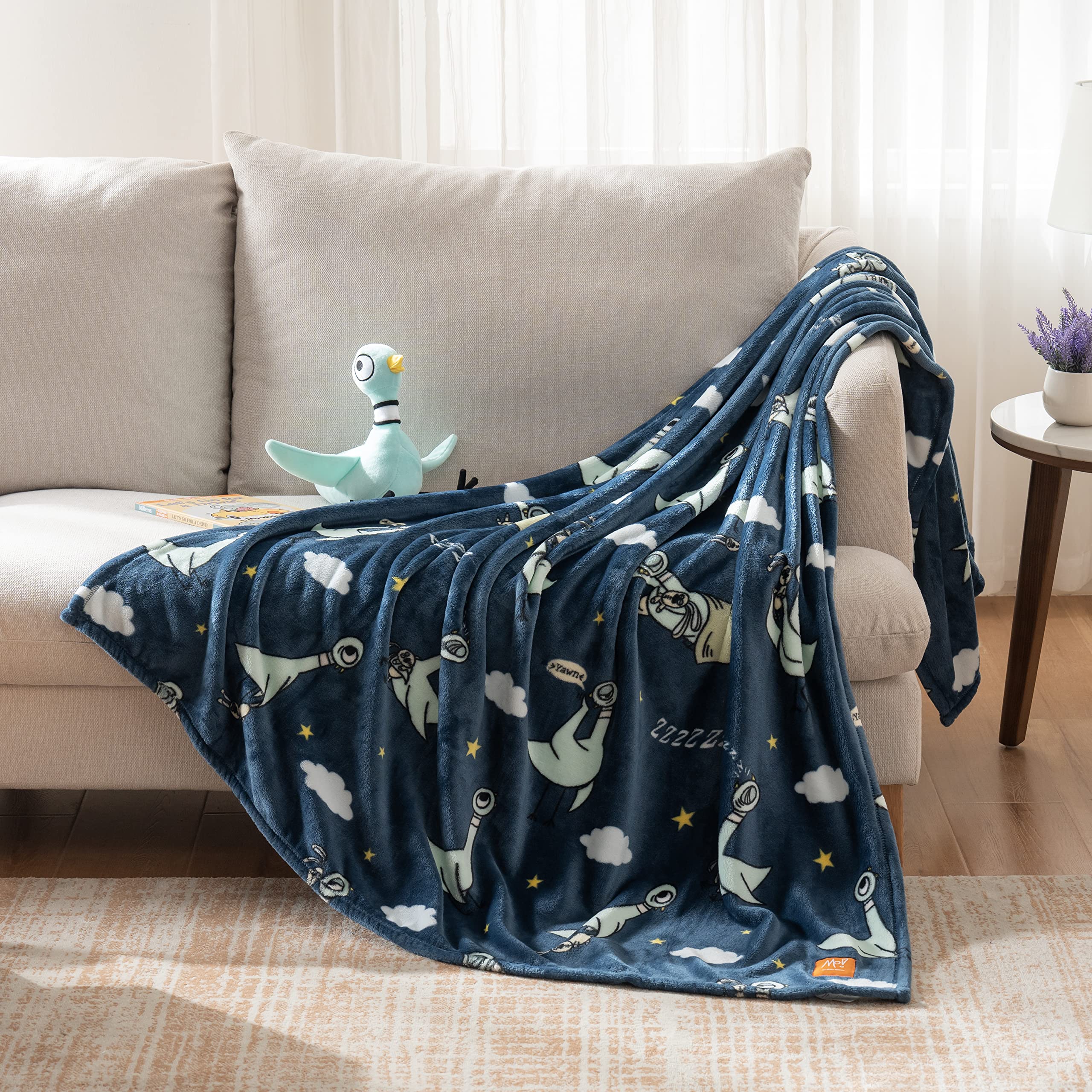 Berkshire Blanket VelvetLoft® Luxury Soft Polyester Throw Blanket, Don’t Let The Pigeon Drive The Bus, 50 x 70in(Official Mo Willems® Product)