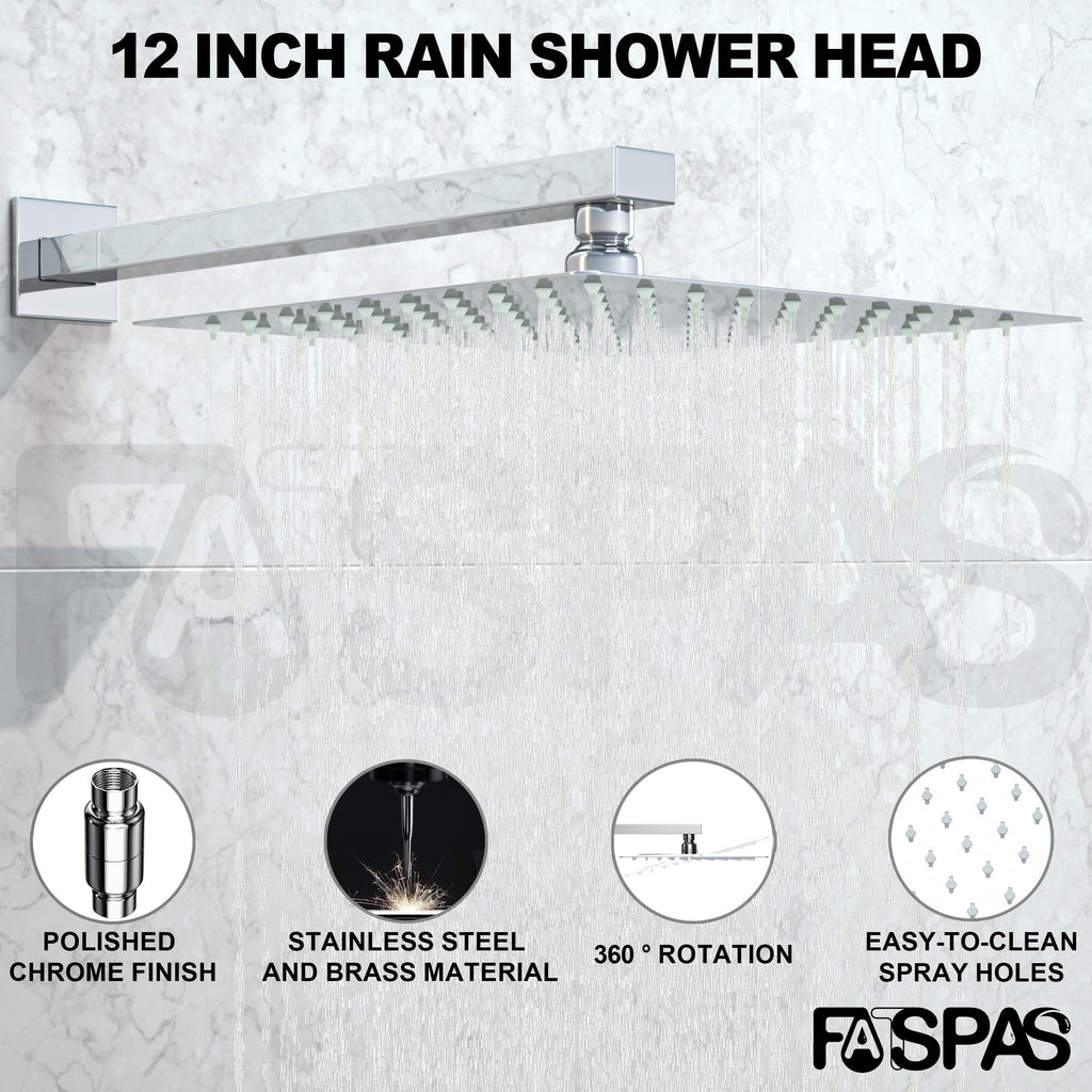 Brushed Gold Shower System with 10-Inch Rain Showerhead and Tub Spout | cUPC-certified pressure balance brass valve to prevent scalding, CEC-certified air injection technology for low pressure