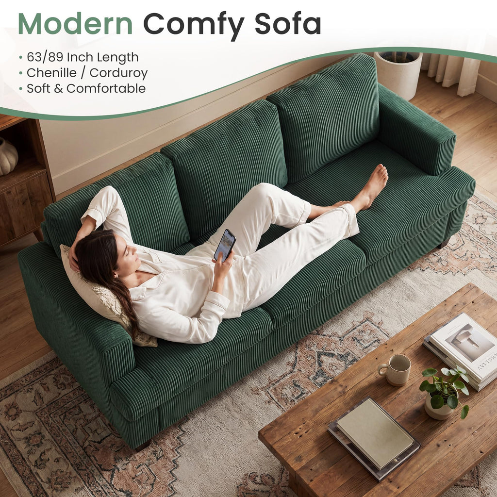 YOUDENOVA 2 Piece Set Comfy Sofa Couch, Loveseat Sofa * 2 with Deep Seats, Modern Sleeper Couch for Living Room, Black Corduroy