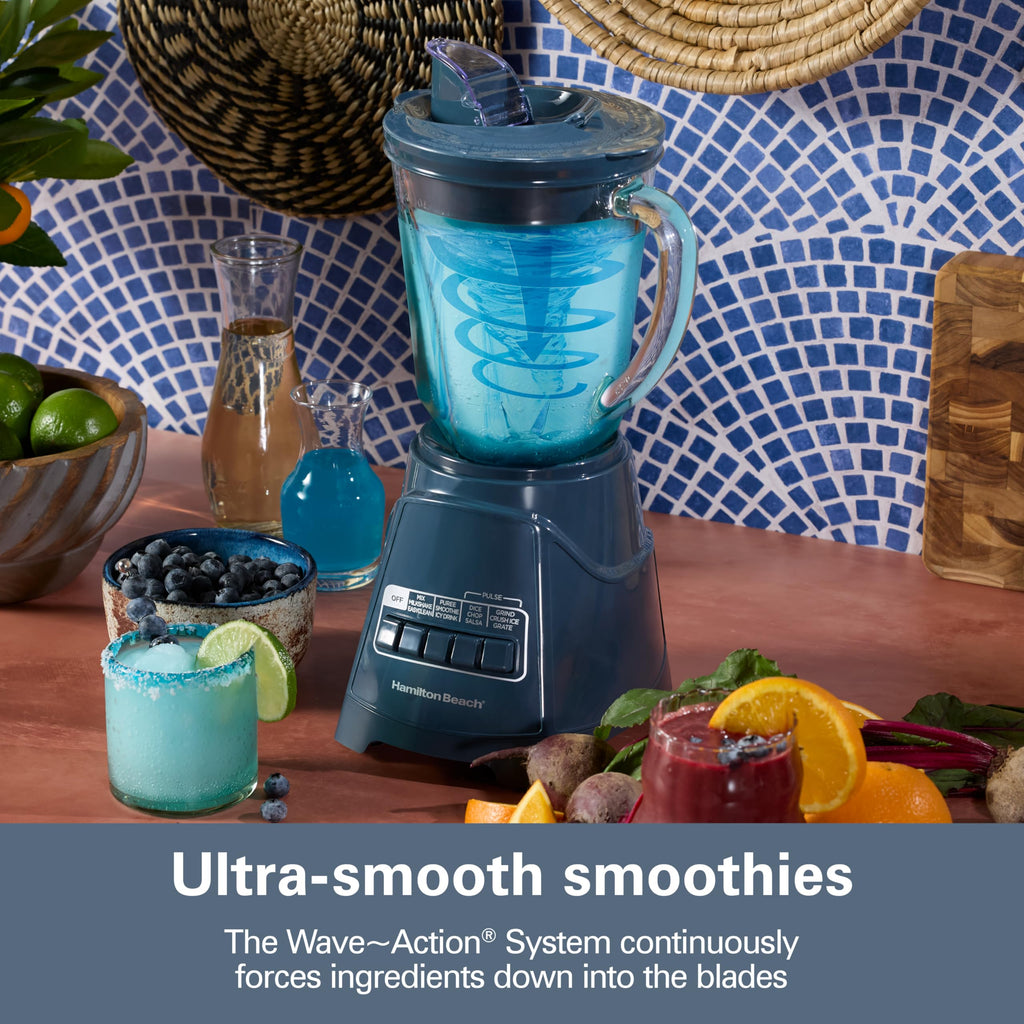 Hamilton Beach Power Elite Wave Action Blender For Smoothies, 40 Oz Glass Jar, 12 Functions Including Puree, Crush Ice, 700 Watts - Black (58148A)