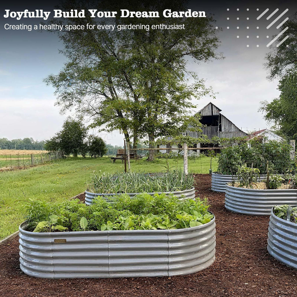 A ANLEOLIFE 2-Pack 3ft x 24” Tall Galvanized Raised Garden Beds Outdoor, Round Metal Planter Box for Planting Vegetables Flowers Herb, Anti-Rust & Easy-Setup, Quartz Grey