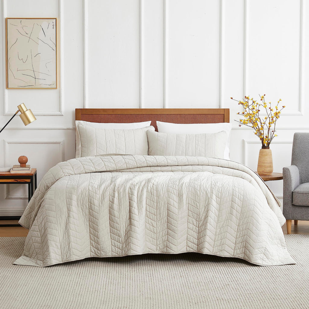palassio Beige Cotton Quilt Twin Size Bedding Sets with Pillow Sham, White Lightweight Soft Bedspread Coverlet, Tan Cream Quilted Comforter Bed Cover for All Season, 2 Pieces, 68x86 inches