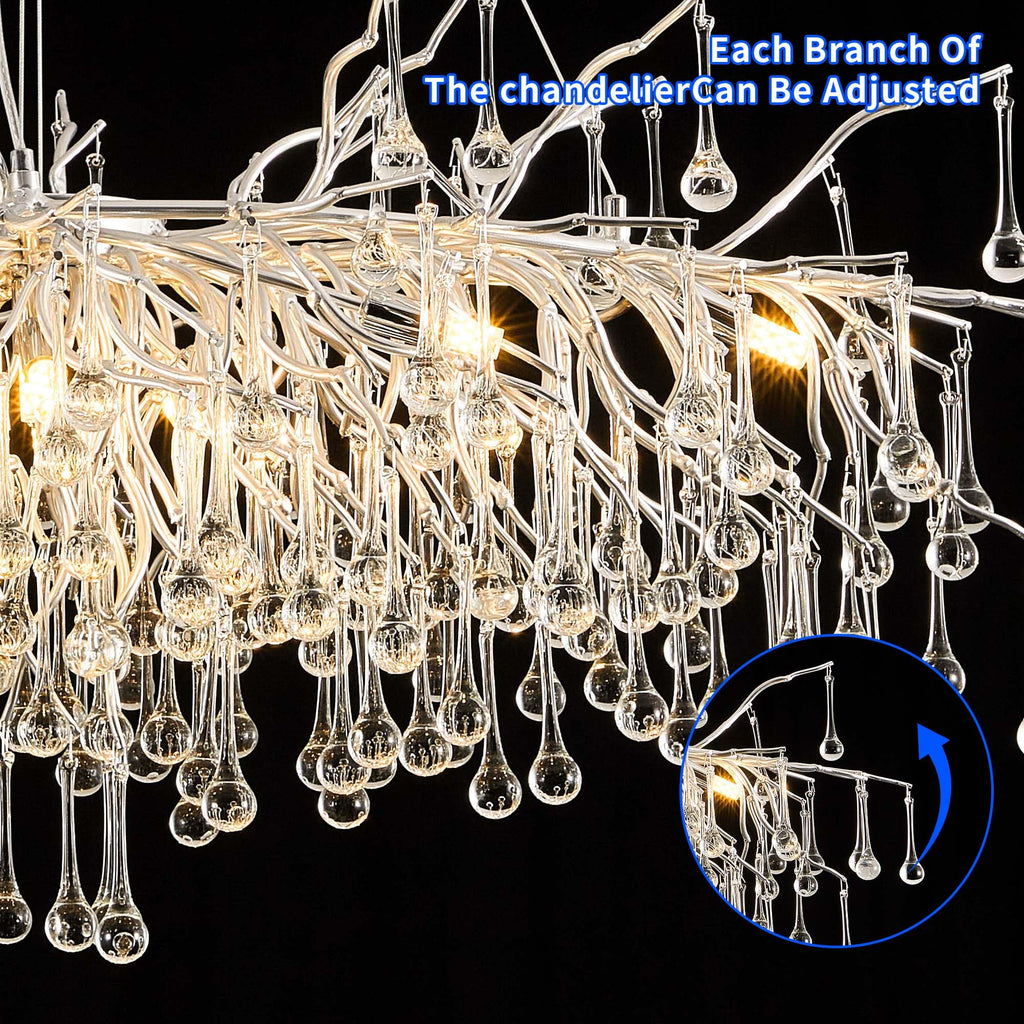 Modern Crystal Raindrop Chandelier, L40'' Black Linear Rectangle Art Deco Tree Branch Lighting Fixture for Kitchen Island Living Room Foyer Staircase 10 Lights