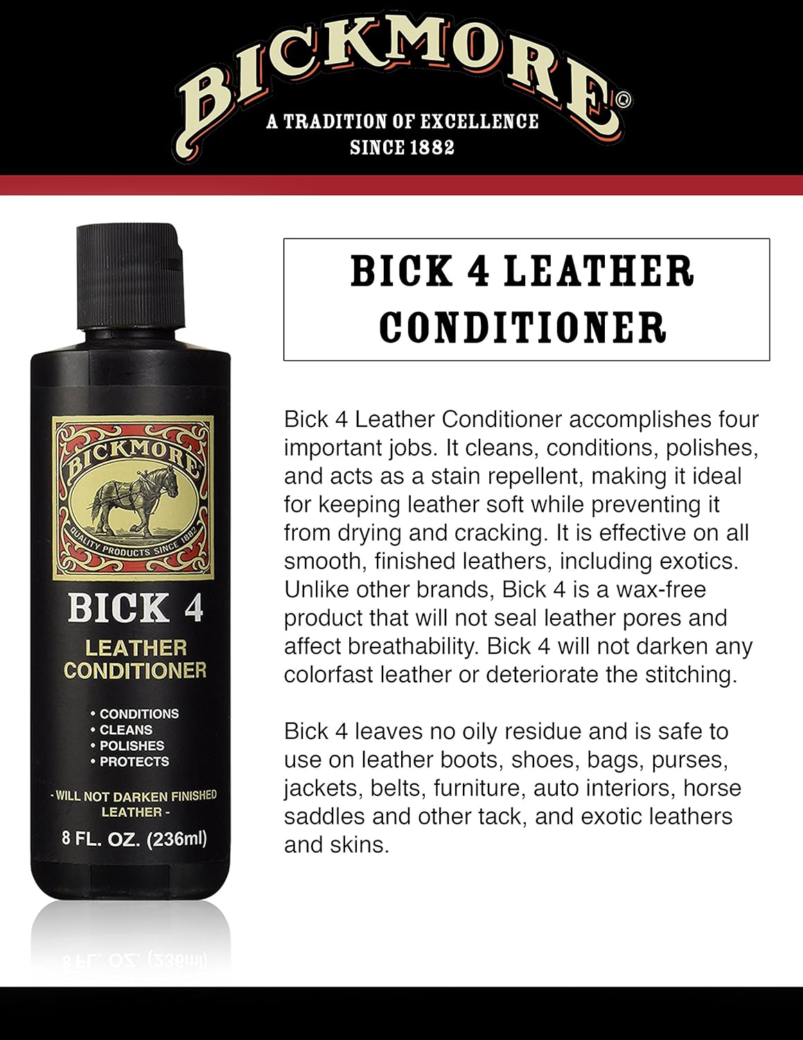 Leather Boot Care Kit - Bick 1 Cleaner, Bick 4 Conditioner, Gard-More Water Repellent Spray & Cloth - Made in USA - Shoe Care Set for Cowboy Boots, Work Boots, Furniture, Bags, Purses, Jackets, & Tack