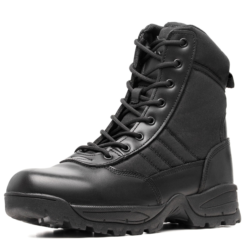 Men's Tactical Boots 8 Inch Side Zipper Military Combat Boots Leather Duty Work Boots for Men Police Motorcycle