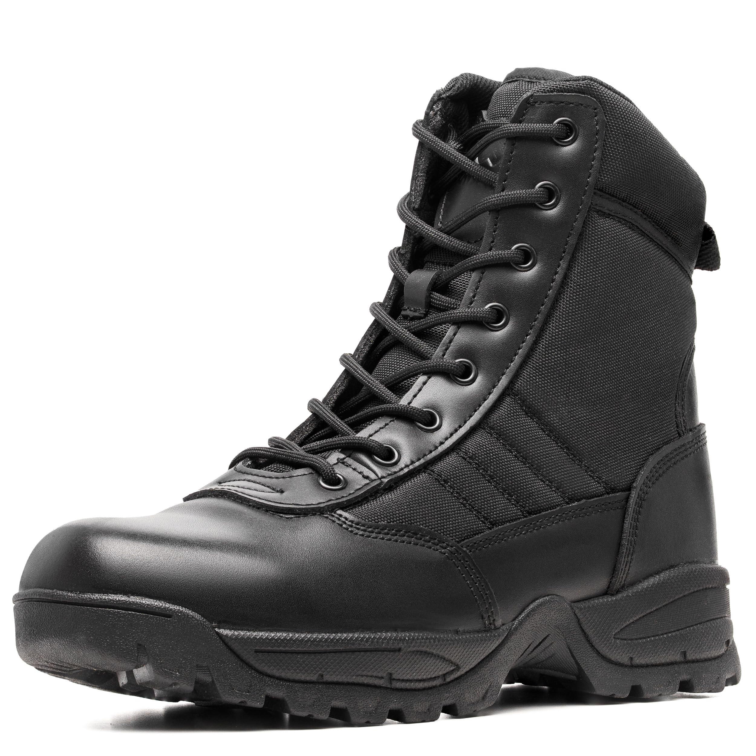Men's Tactical Boots 8 Inch Side Zipper Military Combat Boots Leather Duty Work Boots for Men Police Motorcycle