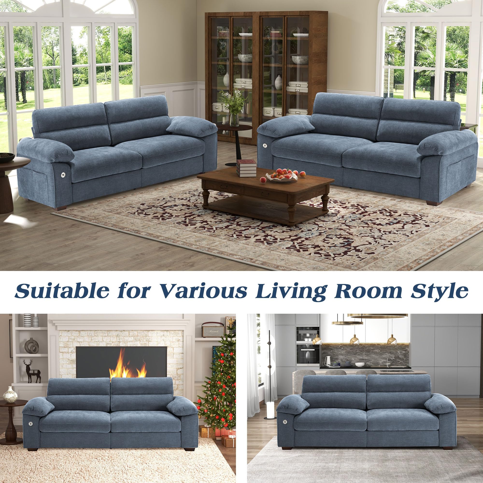 WorthFurni Sofas for Living Room, Chenille Loveseat Couch Set, Small Sofa, 3 Seater Sofa, USB Charging, Removable Sofa Cover,Solid Wood Frame, Easy to Install(70inch,Beige)