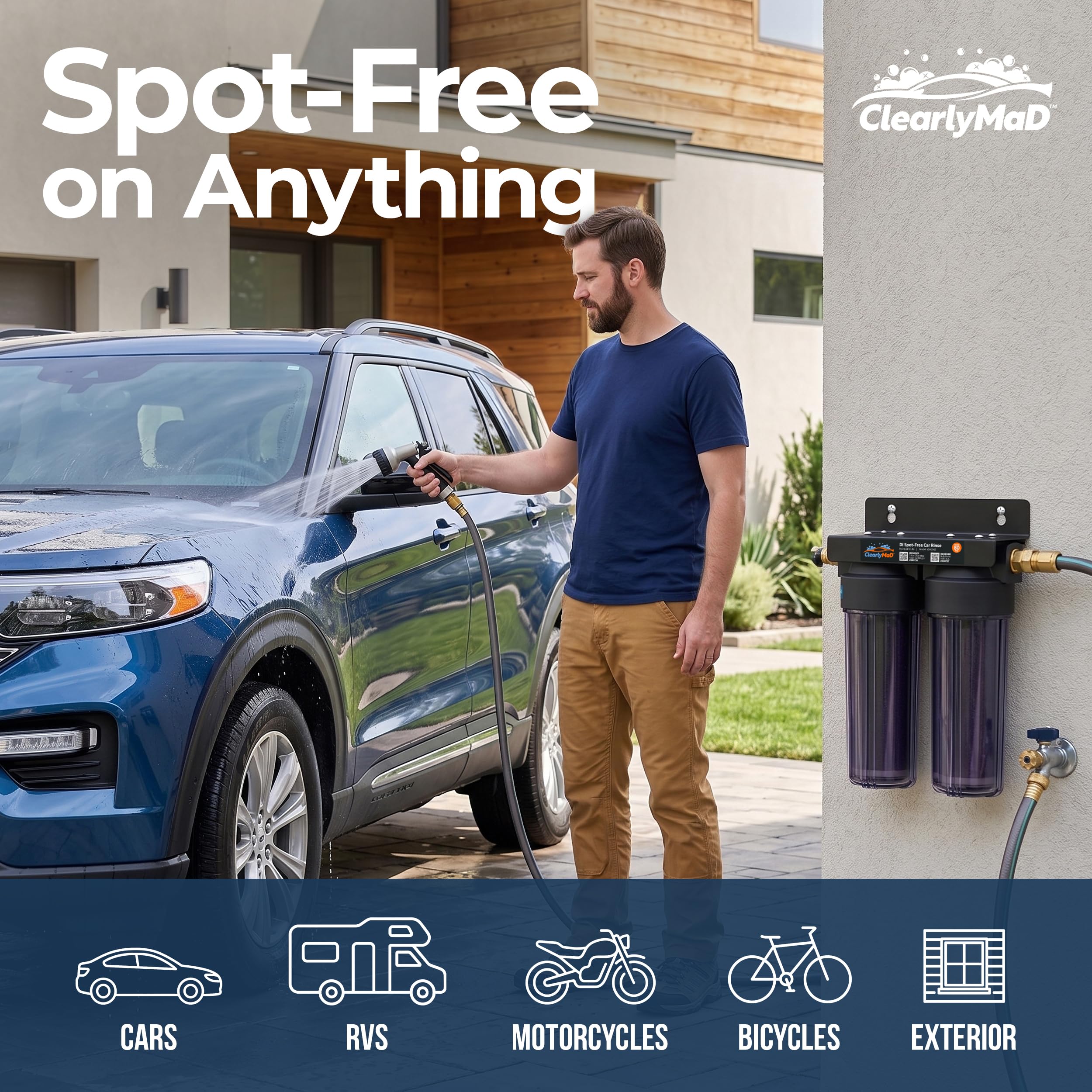 DI Spot-Free Car Wash Rinse Plus, Deionized System for Spotless Washing Dual Resin Filters, Complete Kit with Hose, Nozzle and Quick Connects, Prevent Water Spots on RVs and Windows