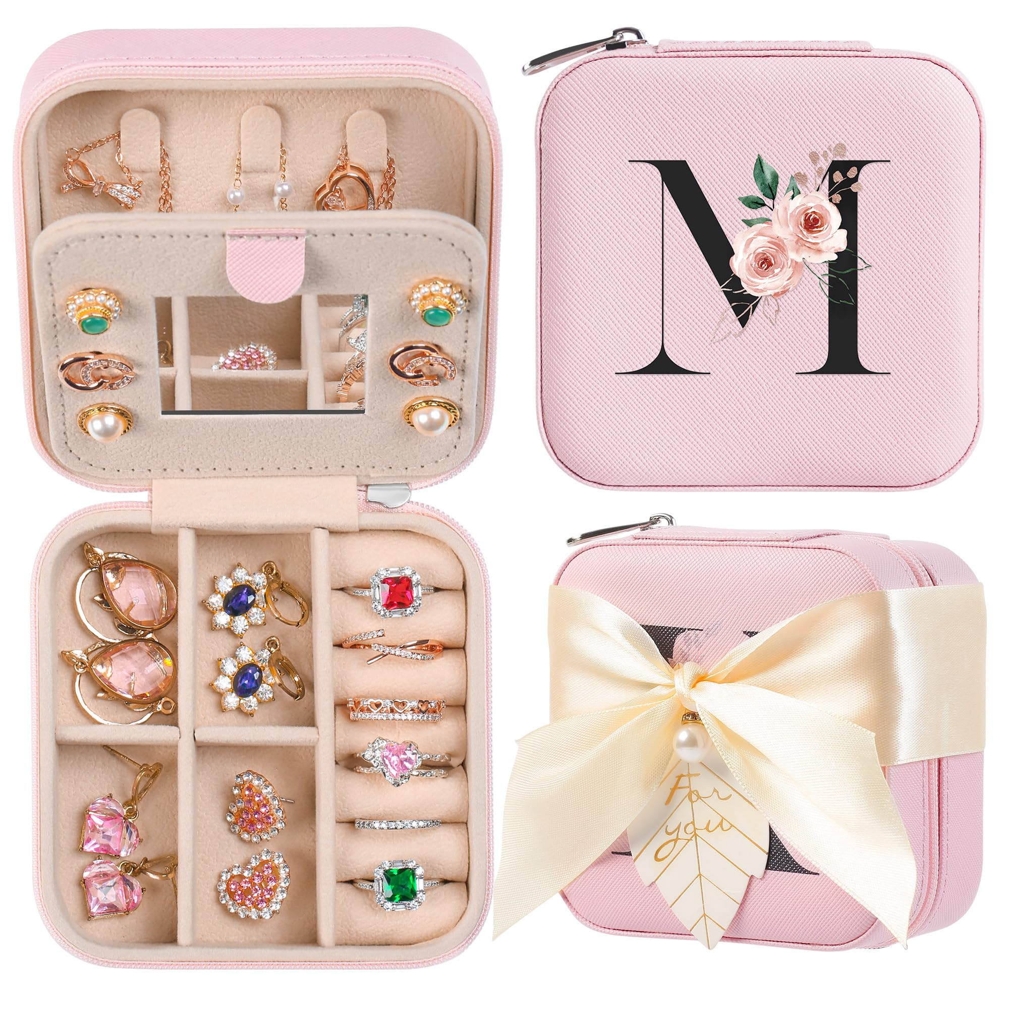 AYGXU Travel Jewelry Box for Women and Girls - Small Case With Initial A-Z - Teacher Gifts