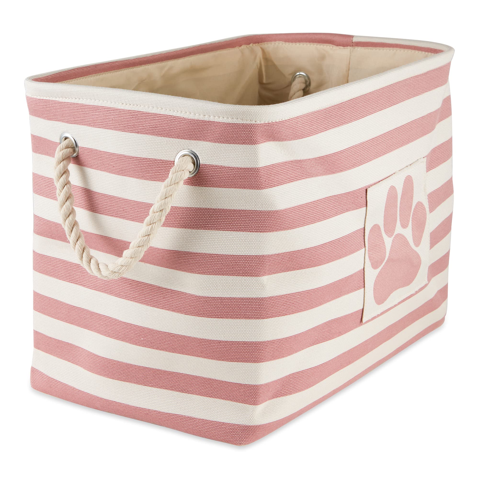 Bone Dry Pet Storage Collection Striped Paw Patch Bin, Aqua, Small Rectangle