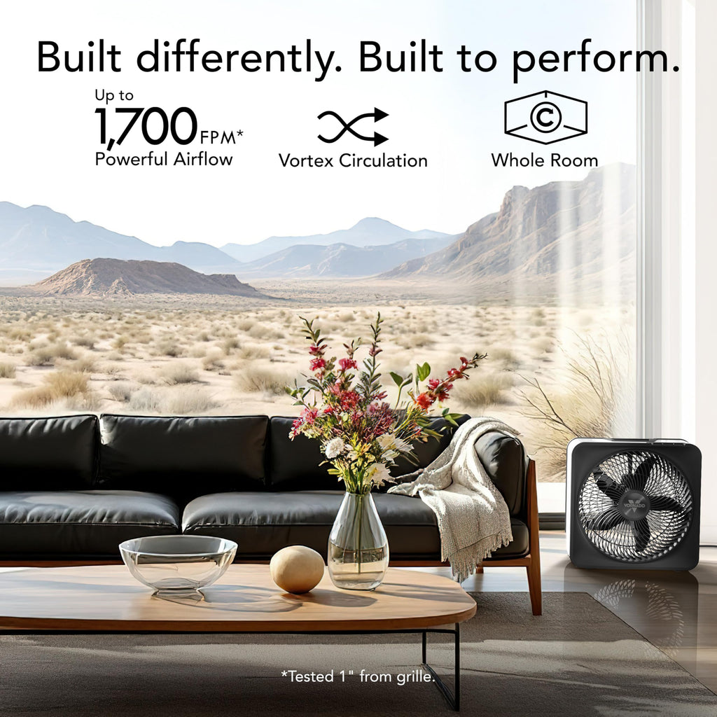 Vornado Model 80 High Velocity Electric Box Fan with Removable Grille, 5 Speed Settings, Powerful Airflow, Whole Room Air Circulation, Targeted Cooling, Cord Storage, Durable Floor Fan, Ice White