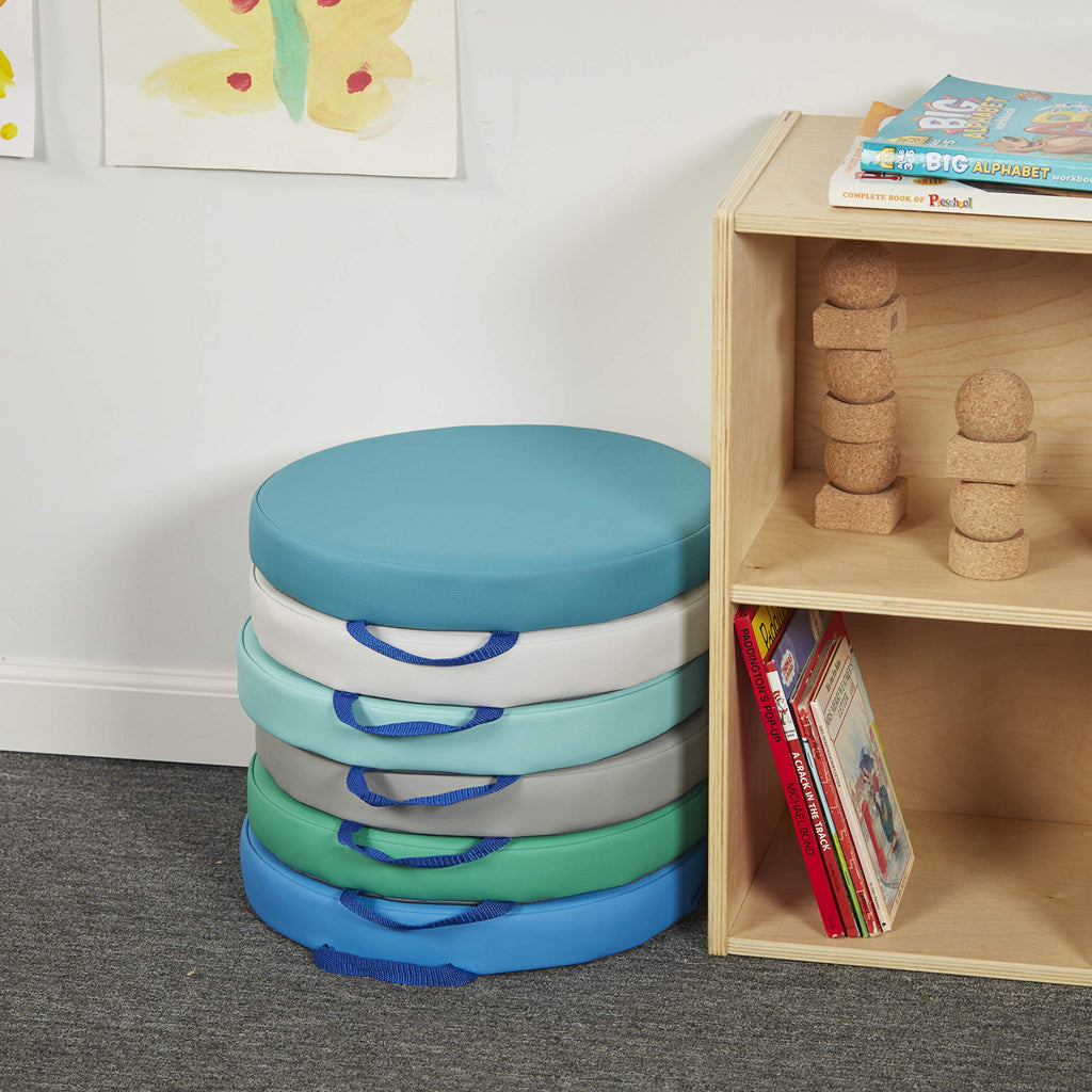 Factory Direct Partners SoftScape 15 inch Square Classroom Floor Cushions with Handles; Flexible Seating for Daycare, Preschool, Playroom; 2 inch Thick Deluxe Foam (6-Piece) - Assorted, 12228-AS