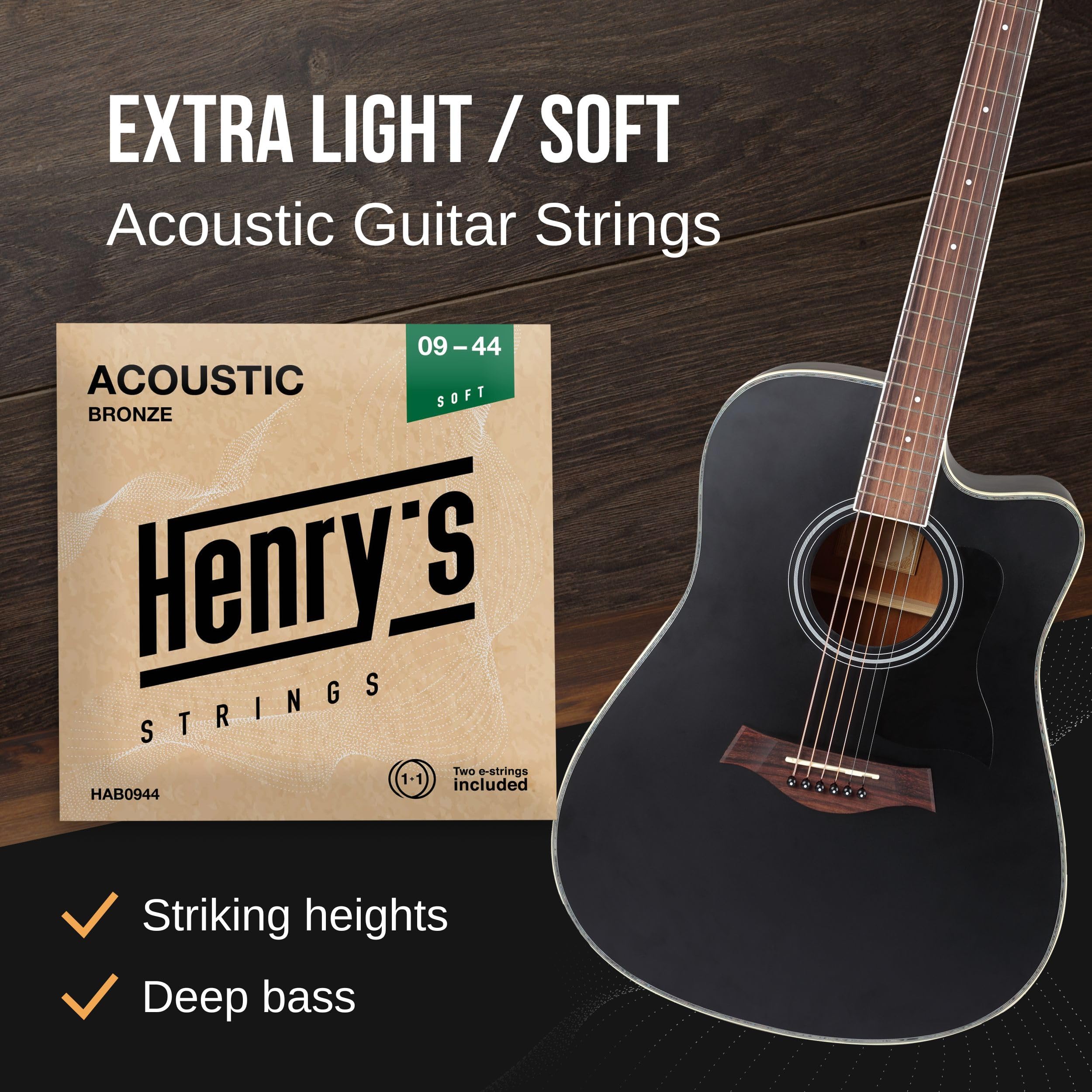 Light Acoustic Guitar Strings 10-47 - Brilliant Sound & Extra E1 String & 3xGuitar Picks - Phosphor Bronze Guitar Strings Acoustic - Acoustic Guitar Strings 6 String Set