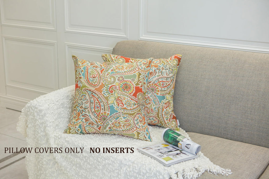 Mika Home Pack of 2 Decorative Pillow Covers Throw Pillow Cases,Paisley Pattern,18X18 Inches,Blue Brown Cream Multicolor