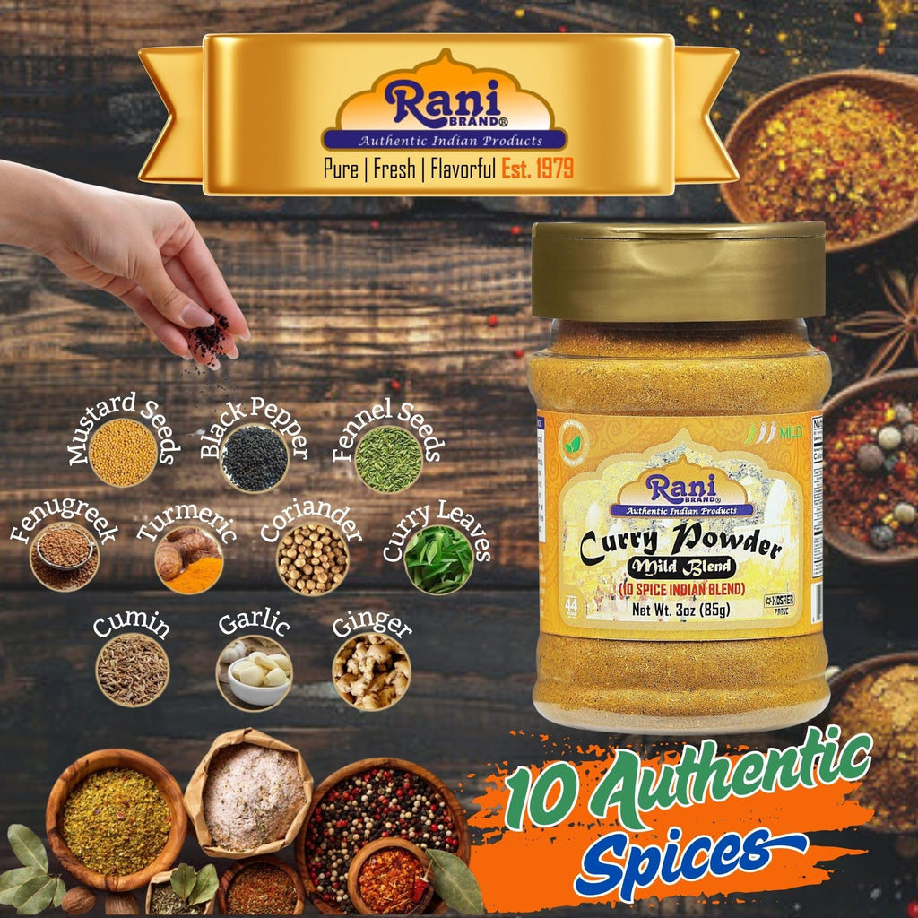 Rani Curry Powder Mild (10-Spice Authentic Indian Blend) 3oz (85g) PET Jar ~ All Natural | Salt-Free | NO Chili or Peppers | Vegan | No Colors | Gluten Friendly | NON-GMO | Kosher | Indian Origin