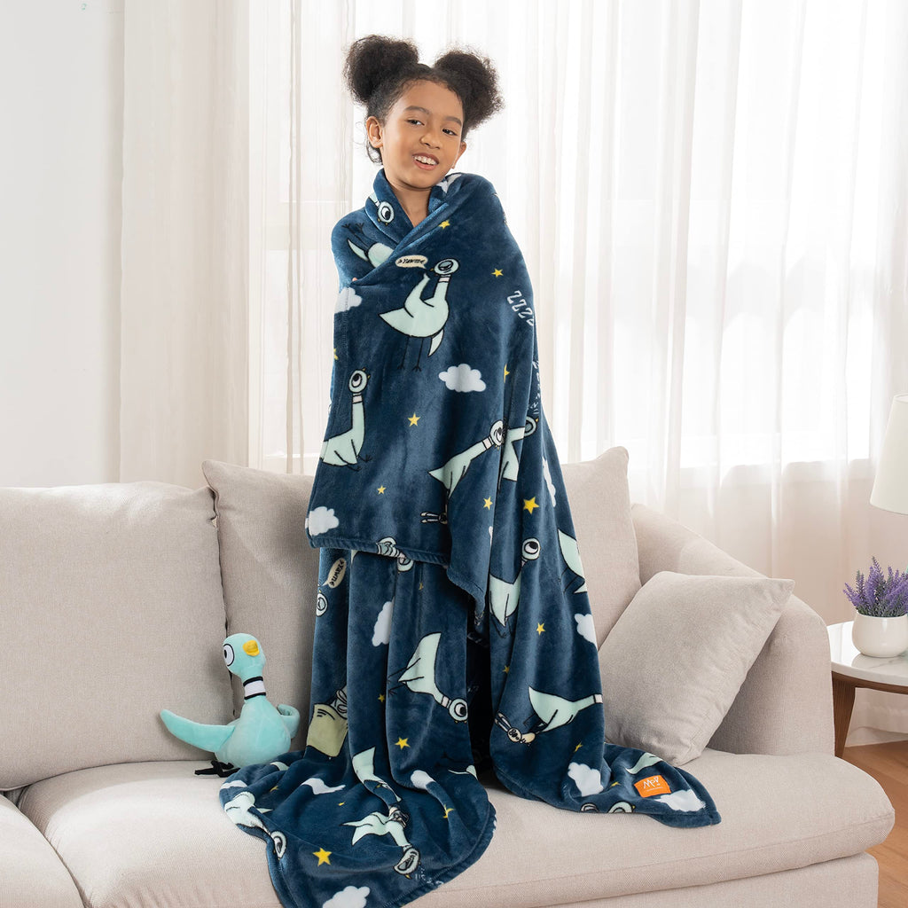 Berkshire Blanket VelvetLoft® Luxury Soft Polyester Throw Blanket, Don’t Let The Pigeon Drive The Bus, 50 x 70in(Official Mo Willems® Product)