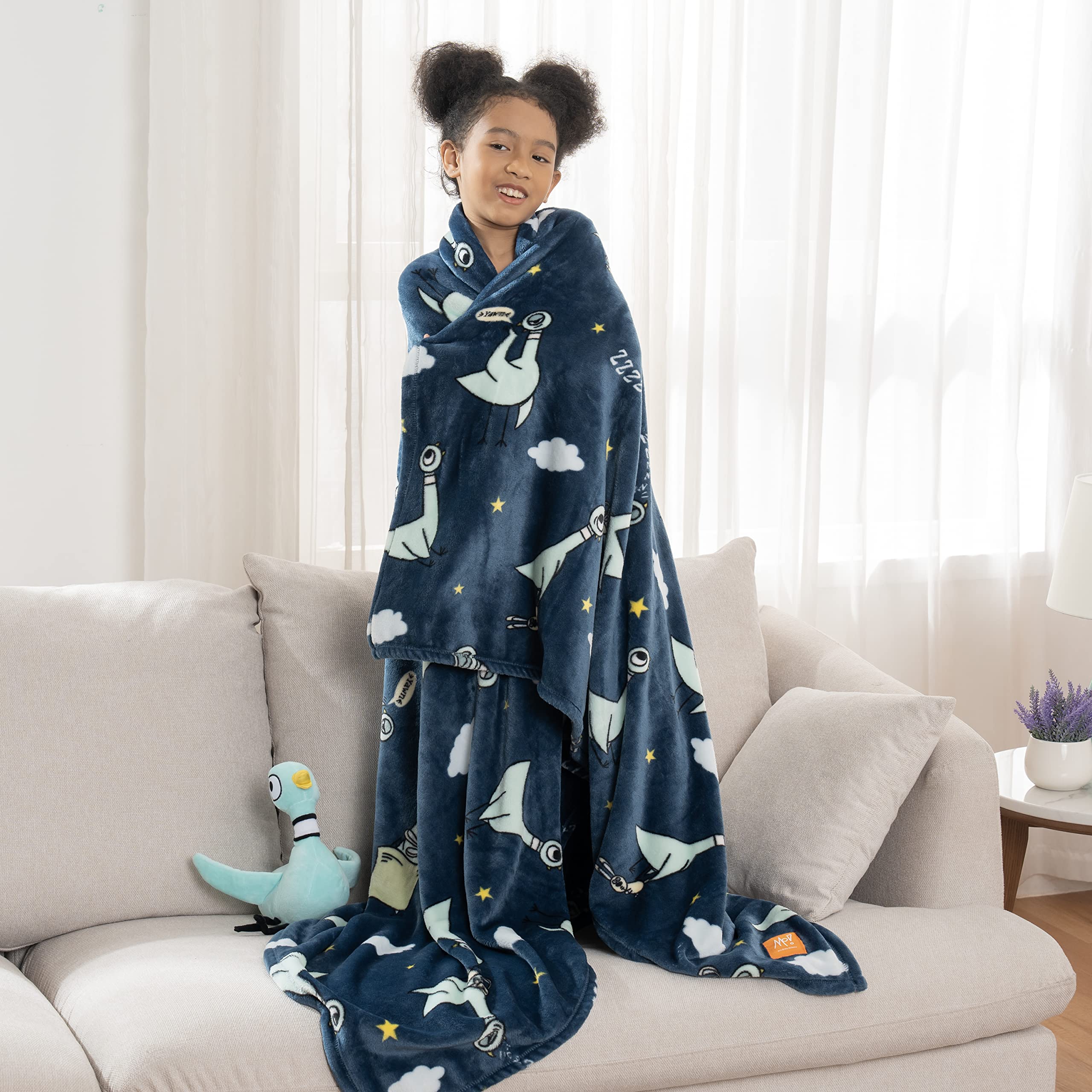 Berkshire Blanket VelvetLoft® Luxury Soft Polyester Throw Blanket, Don’t Let The Pigeon Drive The Bus, 50 x 70in(Official Mo Willems® Product)