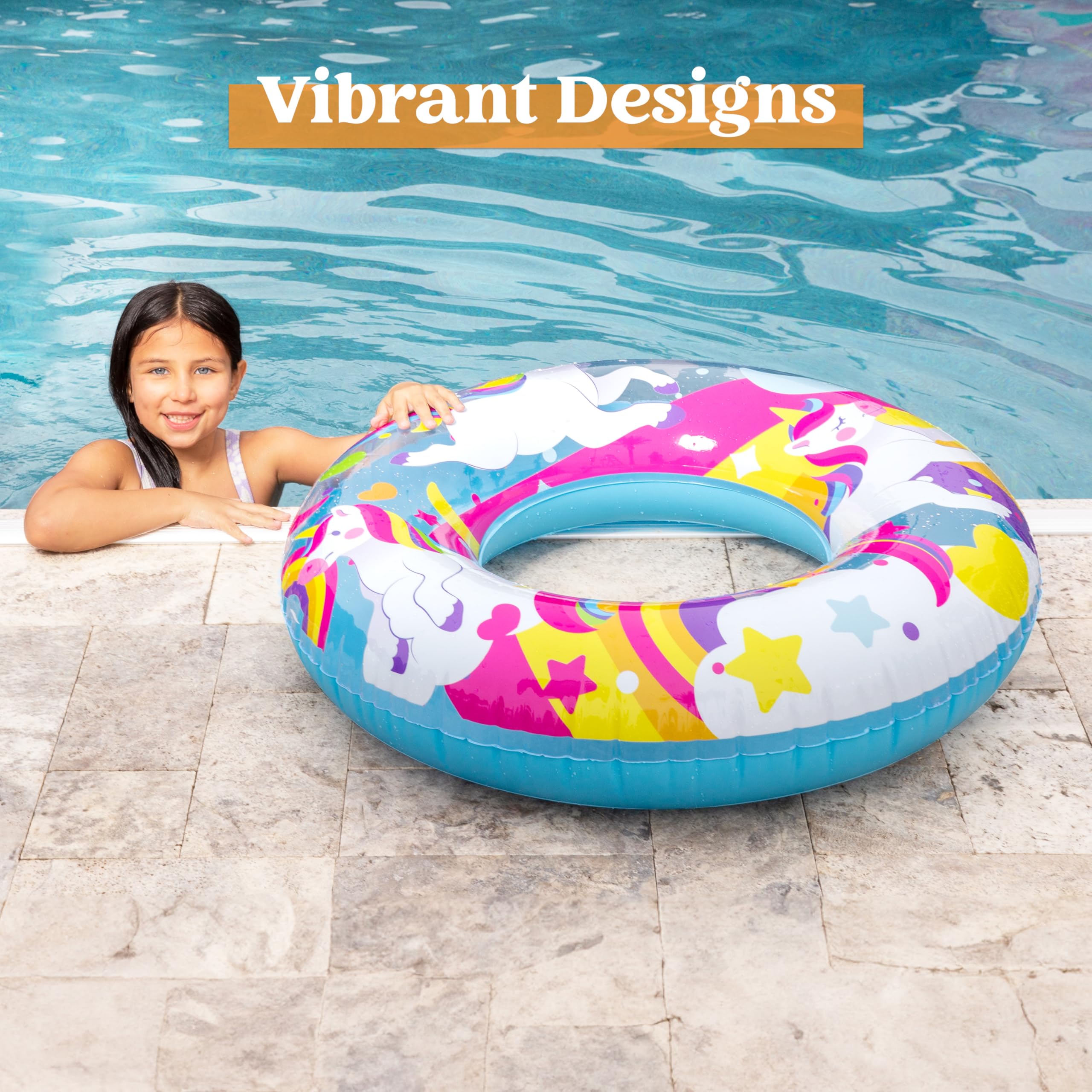 JOYIN Inflatable Swim Tube Raft (3 pack) with Summer Fruits Painting, Pool Toys for Swimming Pool Party Decorations