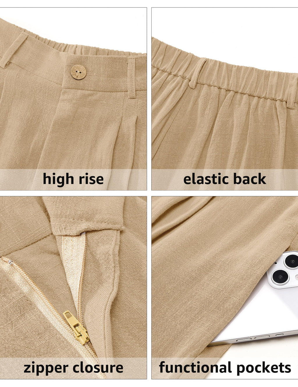 luvamia Bermuda Shorts for Women High Waisted Linen Dressy Casual Pleated Wide Leg Summer Shorts with Elastic Waist