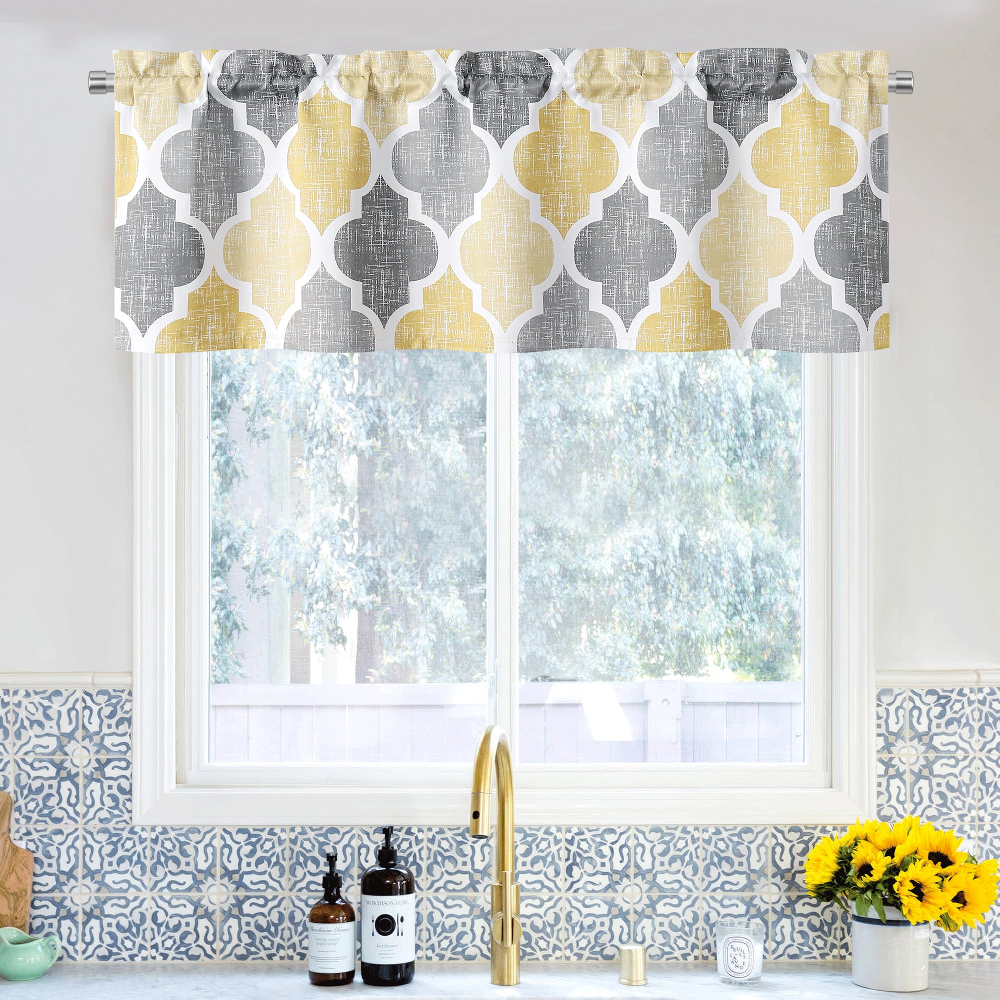 Beauoop 100% Blackout Curtains 45 Inches Long 2 Panels for Bedroom Living Room Aqua Grey Moroccan Geo Room Darkening Thermal Insulated Soundproof Grommet Top Window Treatments Drapes, 50x45 Set of 2