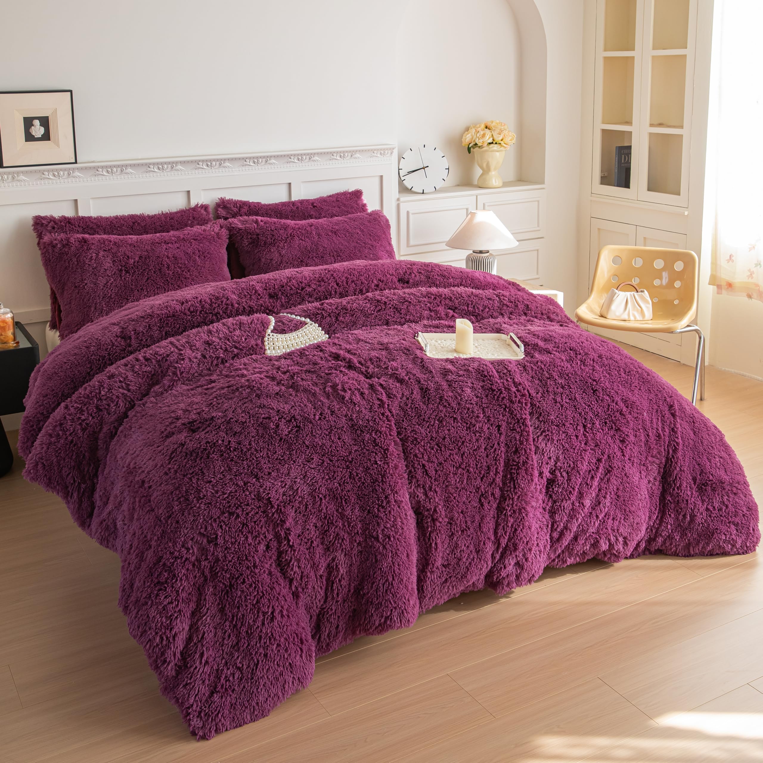 Faux Fur Kids Girls Purple Rainbow Comforter Sets Twin/Full - 3PC Bed Set Warm Comfortable Soft Plush Flannel Velvet Fluffy Fuzzy Bedding（Comforter x 1 Pillowcases x 2）