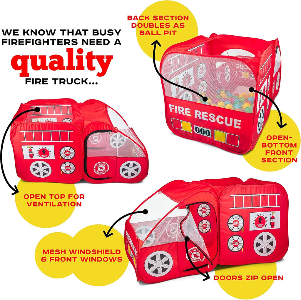 Kiddey Fire Truck Tent for Kids | Firetruck Play Tents with Sirens and Fireman Sounds for Girls, Boys, & Toddlers Gifts | Red Fire Engine Pop Up Playhouse with Costume | Indoor & Outdoor Baby Tent
