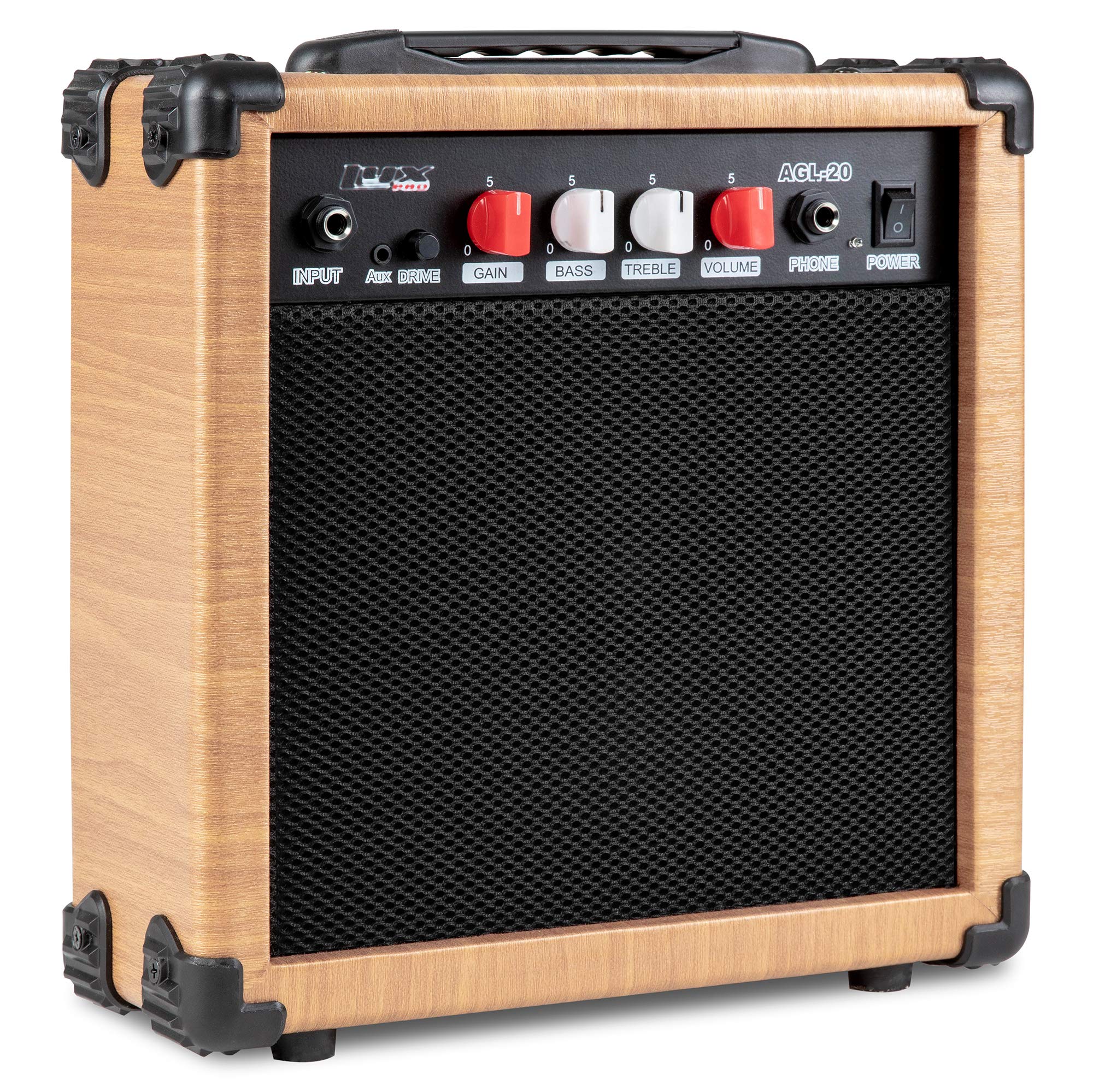 LyxPro Electric Guitar Amp 20 Watt Amplifier Built in Speaker Headphone Jack and Aux Input Includes Gain Bass Treble Volume and Grind - Black