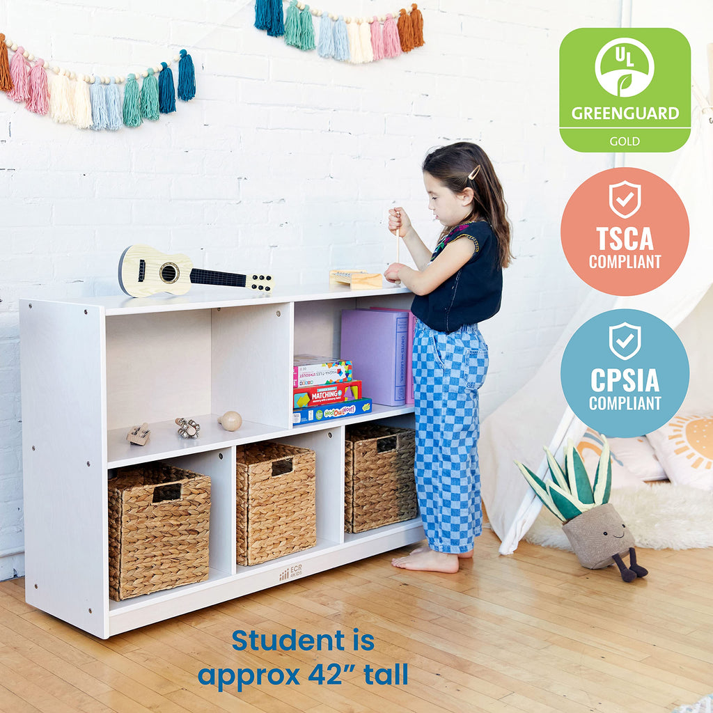 ECR4Kids 5-Compartment Mobile Storage Cabinet, Preschool, Classroom Furniture, Grey Wash