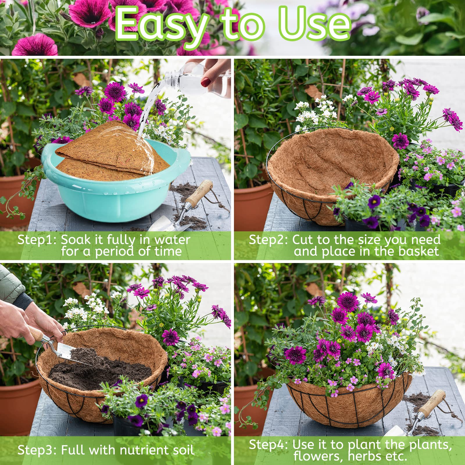 Riare 2 Pack 12 Inch Round Coco Liners Replacement, 100% Natural Coconut Coir Liners for Hanging Baskets, Garden Flower Vegetables Planter Pot, Window Box, Fence, Decks