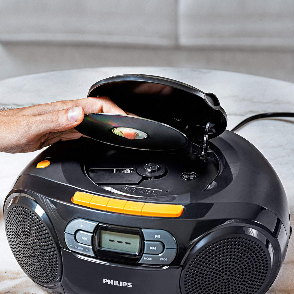 Philips Portable CD Player Boombox - Portable MP3 Player and Cassette Tape Player, Boom Box Compact Stereo Sound System with Dynamic Bass Boost, Take Your Music Outside with USB HiFi Music Player