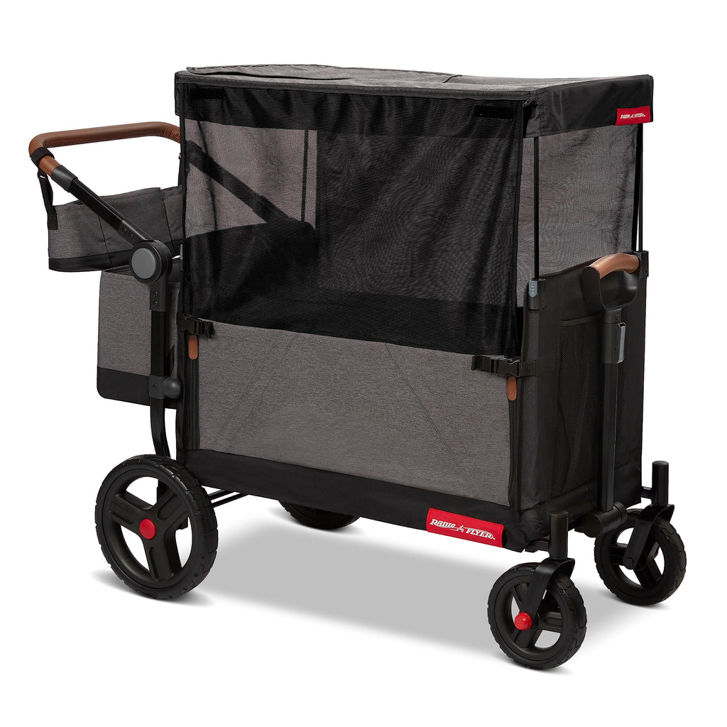 Radio Flyer Atlas Stroll 'N Wagon, Navy Blue, For Ages 1+, 3-in-1 Push or Pull Versatility, One-Hand Fold, UV Canopy, 5-Point Harnesses, Storage Capabilities, Rubber Wheels, Stroller Wagon for Kids