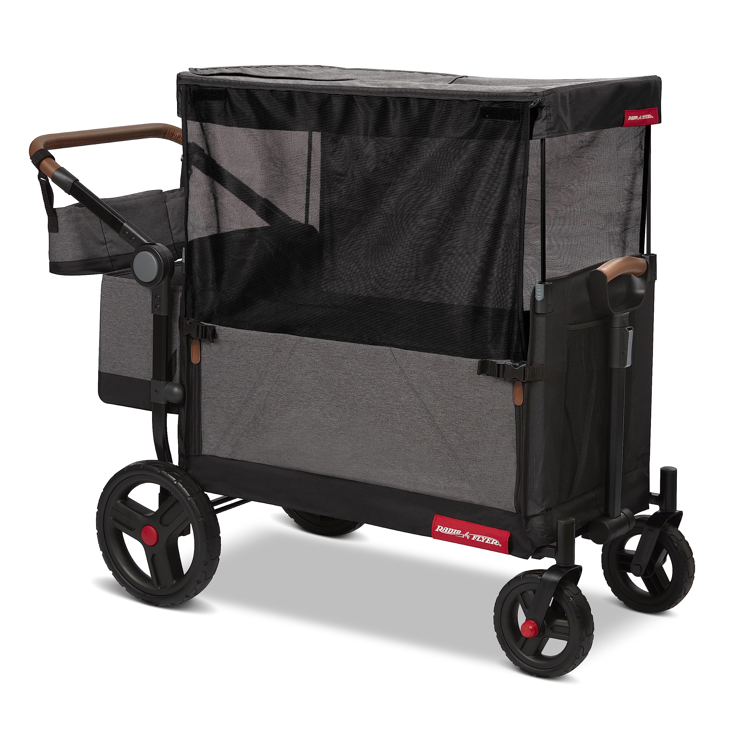 Radio Flyer Atlas Stroll 'N Wagon, Navy Blue, For Ages 1+, 3-in-1 Push or Pull Versatility, One-Hand Fold, UV Canopy, 5-Point Harnesses, Storage Capabilities, Rubber Wheels, Stroller Wagon for Kids