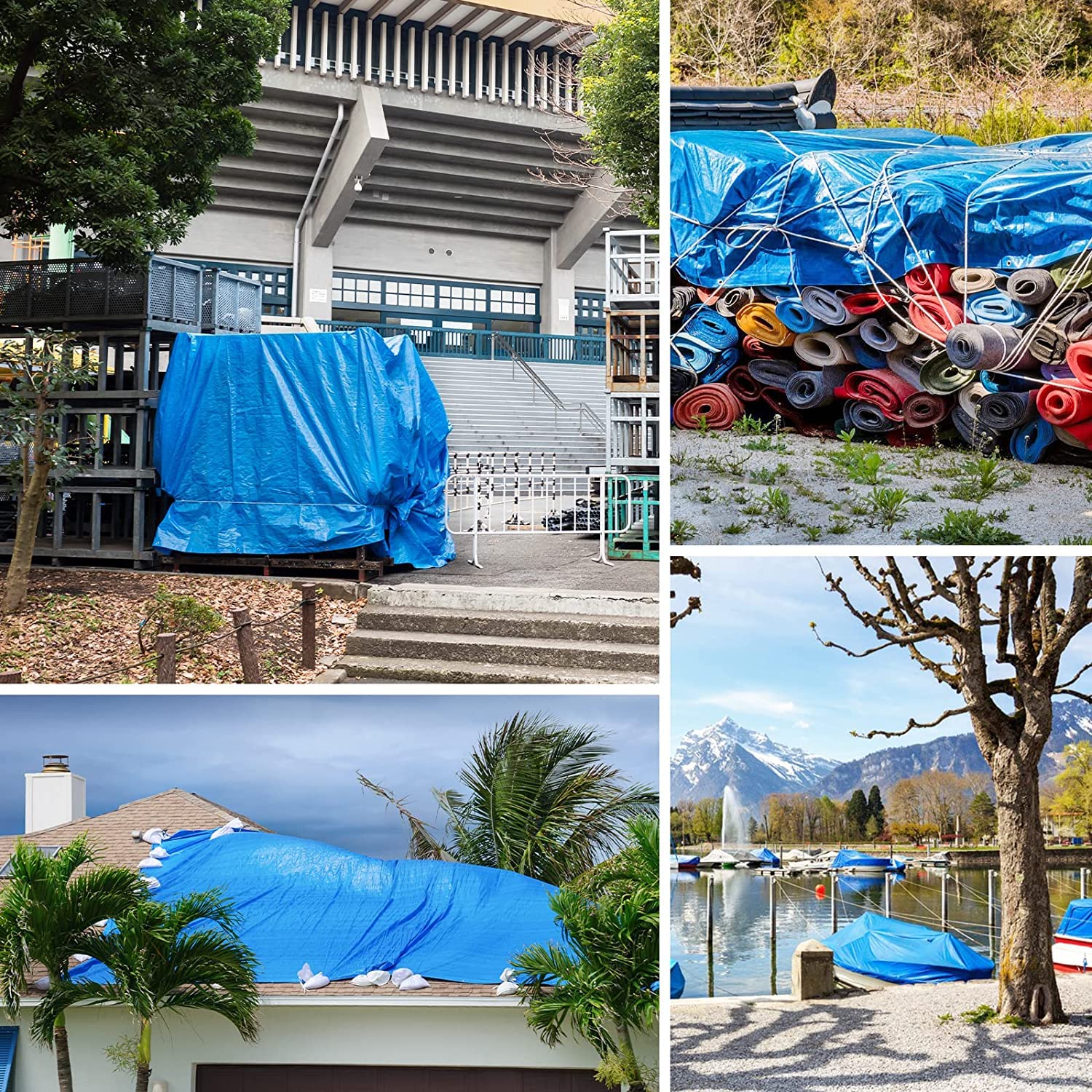 Blue Tarp, Tarps Heavy Duty Waterproof 4x20, Waterproof Plastic Poly 16 Mil Thick Tarpaulin with Metal Grommets Every 19.5 Inches - Emergency Rain Shelter, Outdoor Cover, and Camping Use
