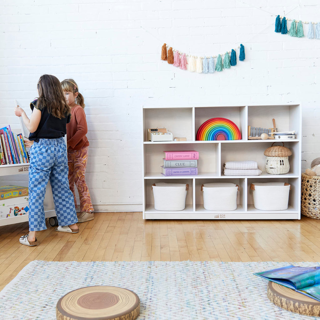 ECR4Kids 8-Compartment Mobile Storage Cabinet, Elementary, Classroom Furniture, Grey Wash