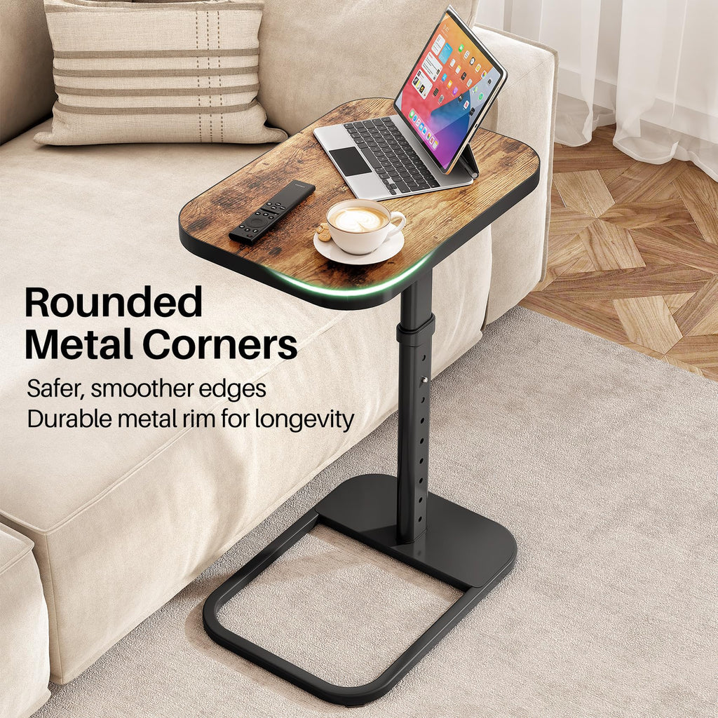 Kitstorack TV Tray Table, Adjustable Height & Rounded Metal Corners, Snack Table for Couch, Sofa, Bed, Chair, Living Room, C Shaped End Side Table for Eating, Dinner or Laptop, Small Spaces, Black